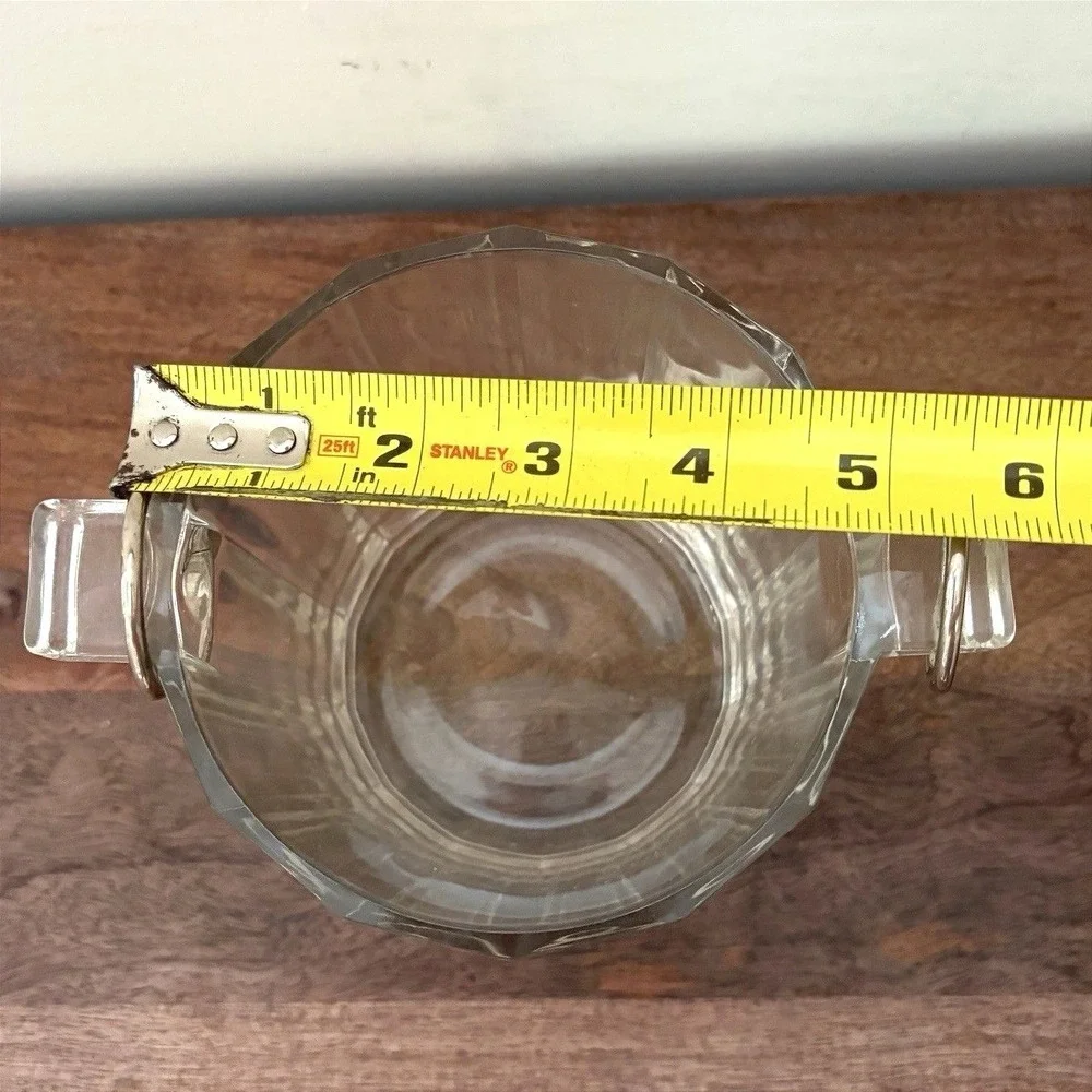 Vintage Clear Paneled Glass Ice‎ Bucket with Silver Tone Metal Swing Handle